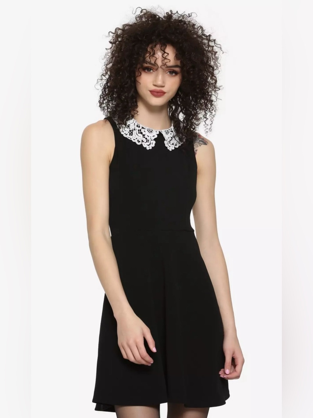 MIDNIGHT HOUR Black Lace Collar Sleeveless Fit And Flare Dress Sz S